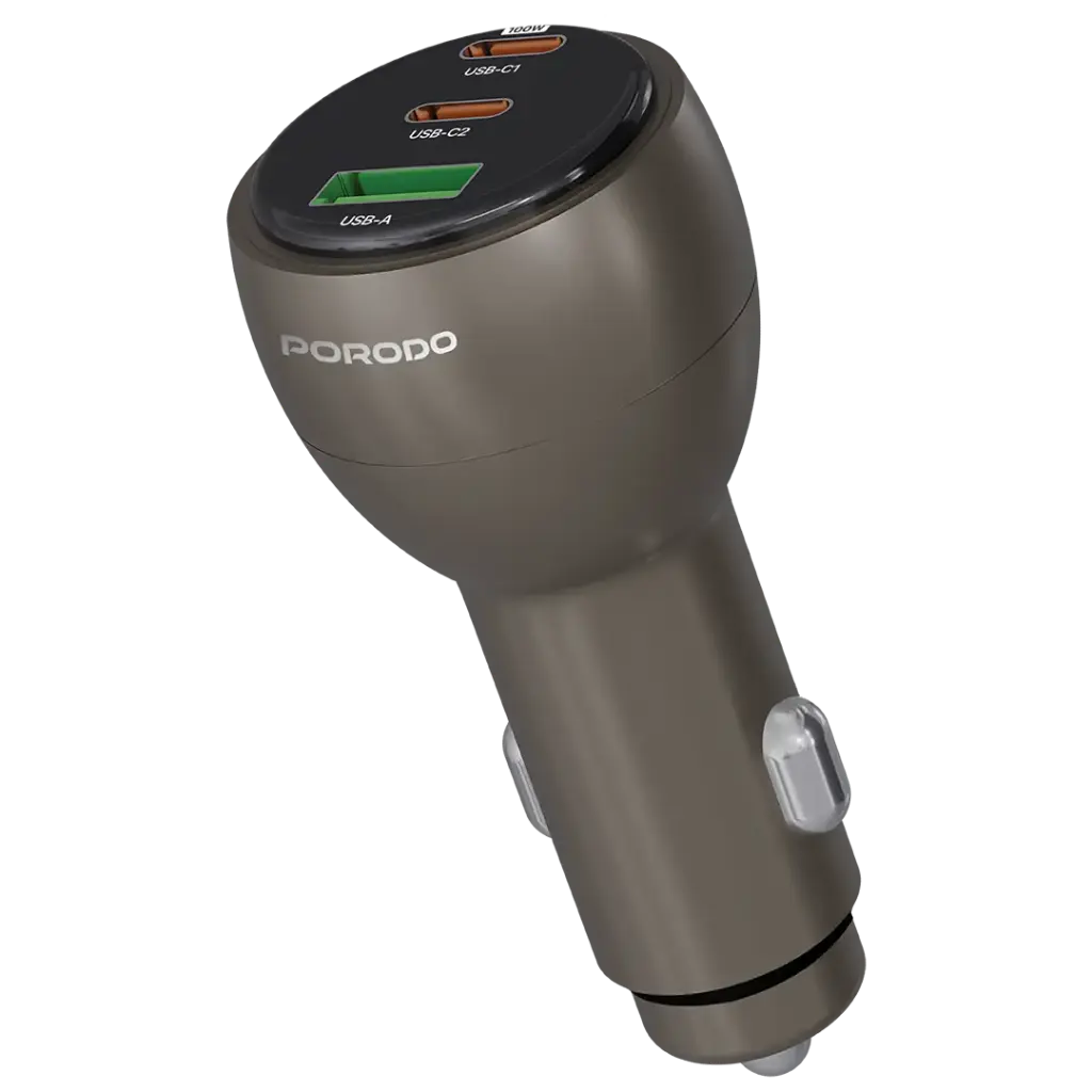 Porodo Valtro Multi-Port Car Charge with USB Fast Charging -Brown