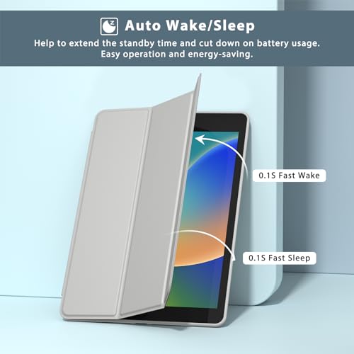 VANCLE PU Case for iPad 9/8/7 (10.2-Inch, 2021/2020/2019 Model, 9th/8th/7th Generation) ，Slim Stand Hard Back Shell Protective Smart Cover Case for 10.2 Inch iPad 9/8/7 (Grey)