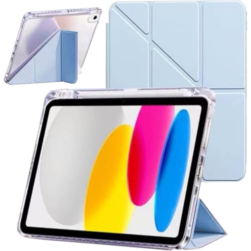 Vurtboly Case Compatible with iPad A16 11th Generation 11"2025/10th Generation 10.9" 2022 with Pencil Holder, 6-in-1 Y-Shaped Trifold Stand Cover, Slim Acrylic Hard Shell Back Protective Cover (Blue)