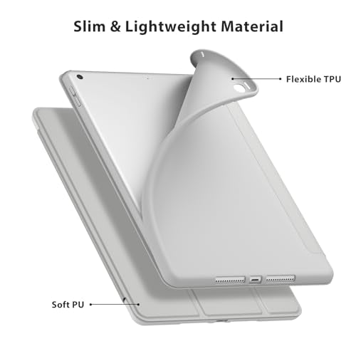 VANCLE PU Case for iPad 9/8/7 (10.2-Inch, 2021/2020/2019 Model, 9th/8th/7th Generation) ，Slim Stand Hard Back Shell Protective Smart Cover Case for 10.2 Inch iPad 9/8/7 (Grey)