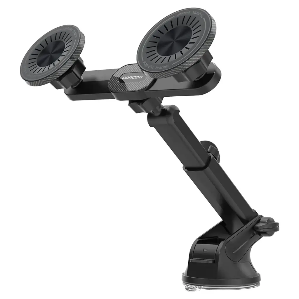 Porodo Dax-L Dual MagSafe Car Phone Mount with Adjustable Telescopic Arm - Black