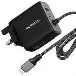 شاحن بورودو زينتريكس 65 واط بتقنية GaN سريع مع كابل USB-C مضفر بطول 1.5 متر - أسود