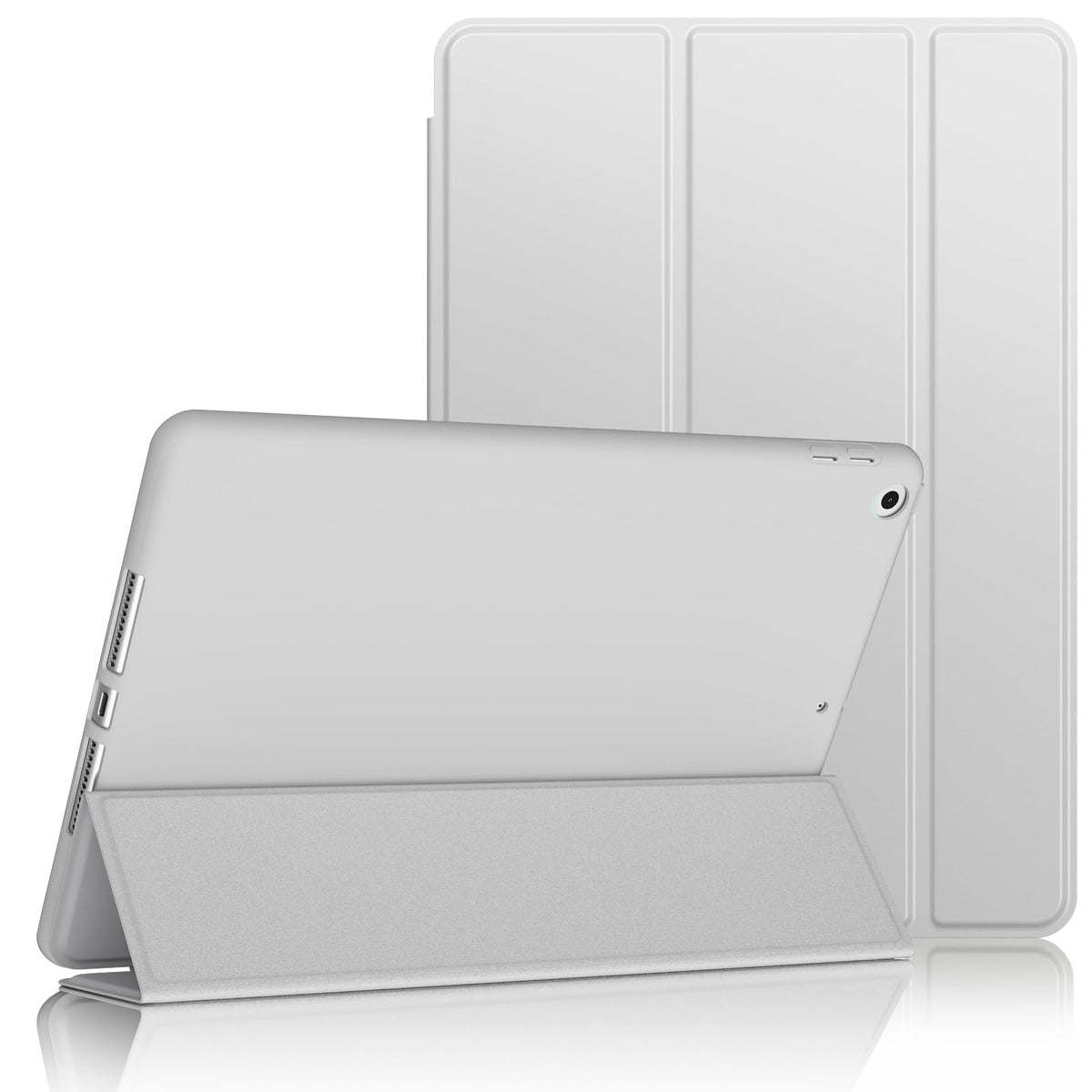 VANCLE PU Case for iPad 9/8/7 (10.2-Inch, 2021/2020/2019 Model, 9th/8th/7th Generation) ，Slim Stand Hard Back Shell Protective Smart Cover Case for 10.2 Inch iPad 9/8/7 (Grey)