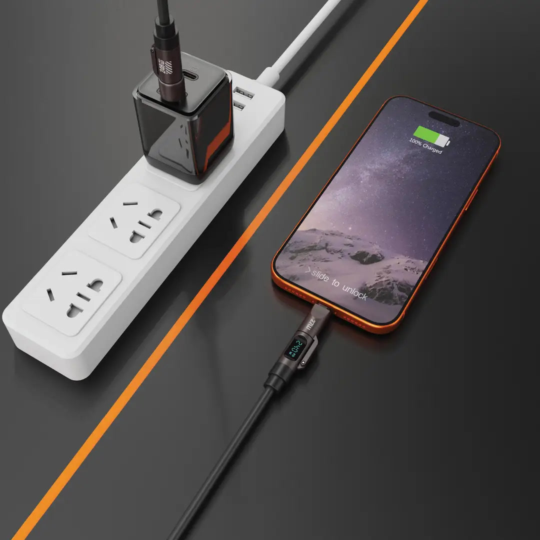 Green Lion 4-In1 Silicone Cable with Digital Display - Black