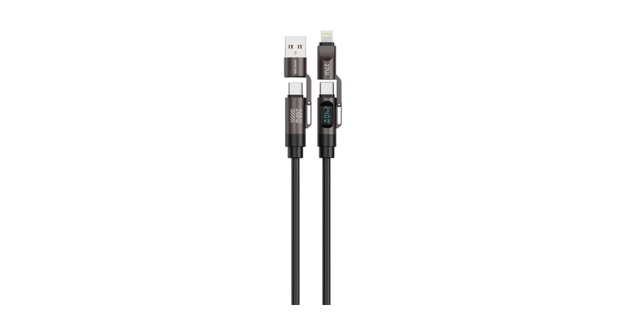 Green Lion 4-In1 Silicone Cable with Digital Display - Black