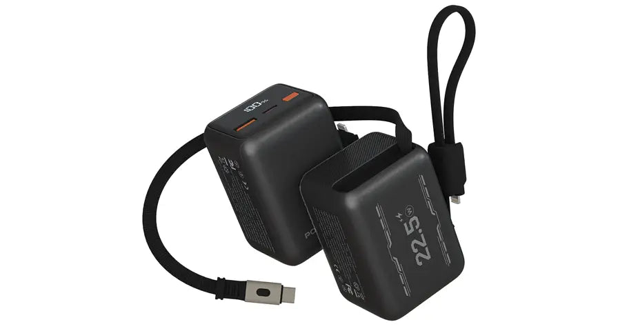 Porodo Voltra 10000mAh Power Bank with Retractable Type-C Cable - Black