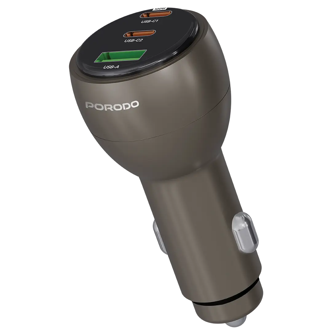 Porodo Valtro Multi-Port Car Charge with USB Fast Charging -Brown