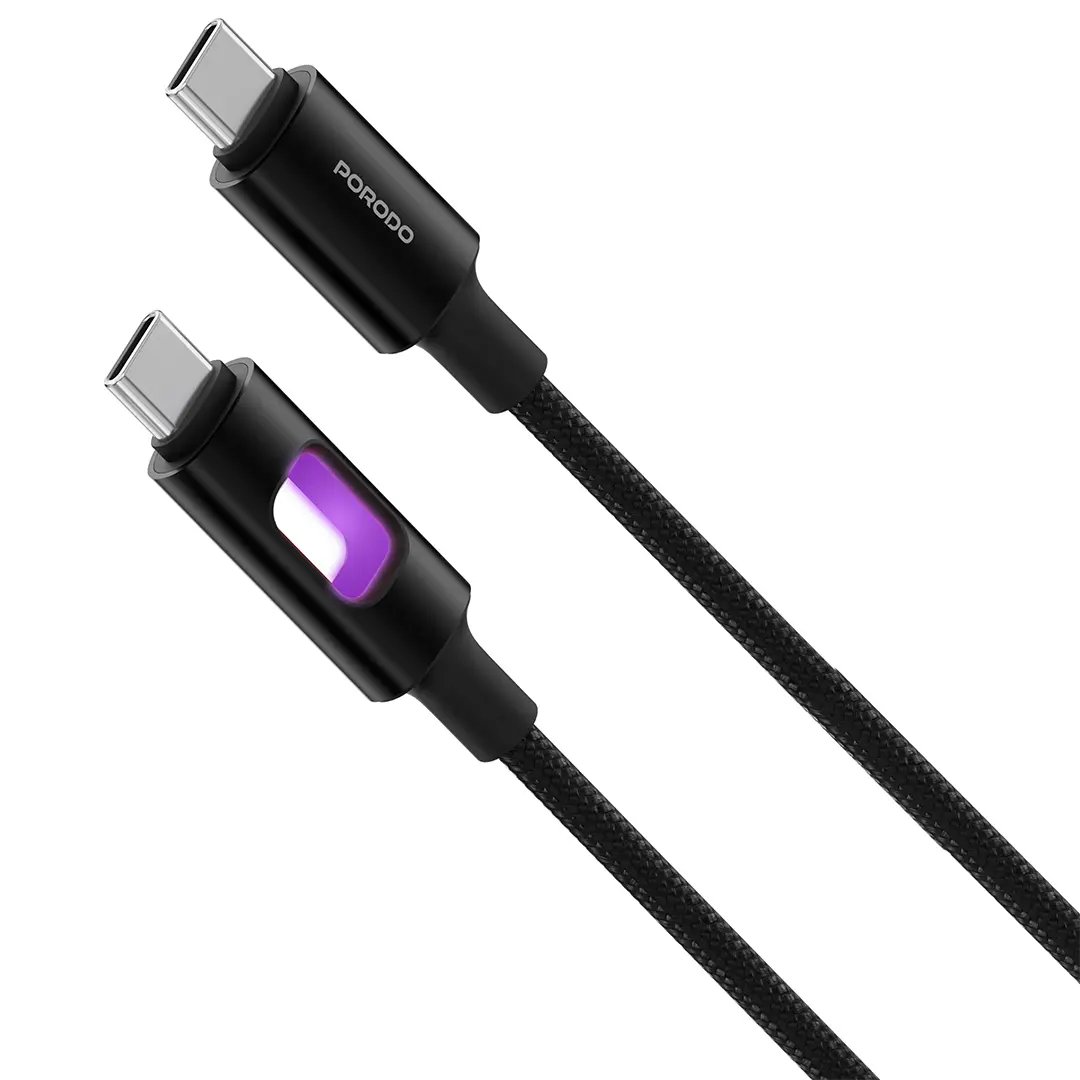 Porodo LED Braided USB-C to USB-C Charging & Data Cable - Black