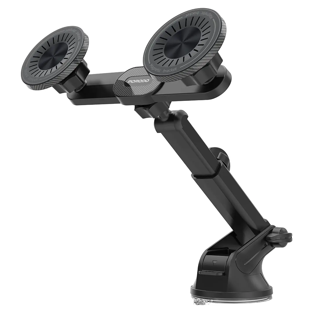 Porodo Dax-L Dual MagSafe Car Phone Mount with Adjustable Telescopic Arm - Black